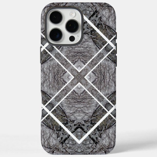 Coques Case-Mate iPhone Motif géométrique avec arbres enneigés d'hiver (Verso)