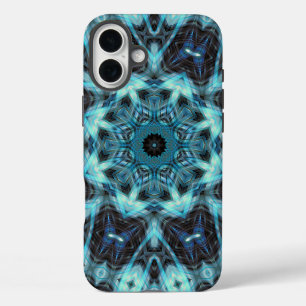 Coque Pour iPhone 16 Plus Motif géométrique bleu avec éclat radieux