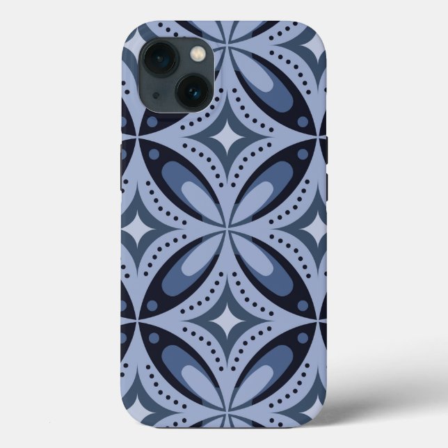 Coques Case-Mate iPhone Motif géométrique bleu de style rétro (Verso)