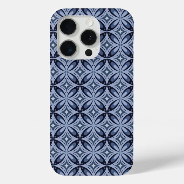 Coques Case-Mate iPhone Motif géométrique bleu de style rétro (Verso)