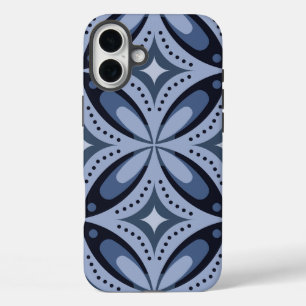 Coque Pour iPhone 16 Plus Motif géométrique bleu de style rétro