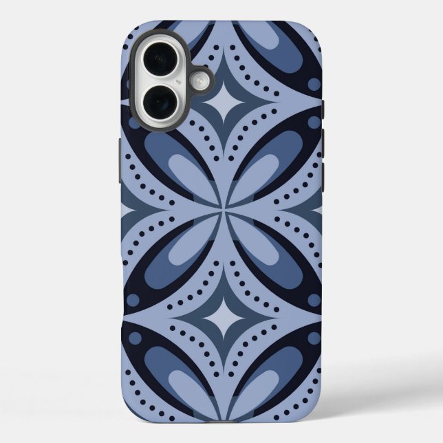 Coques Case-Mate iPhone Motif géométrique bleu de style rétro (Verso)