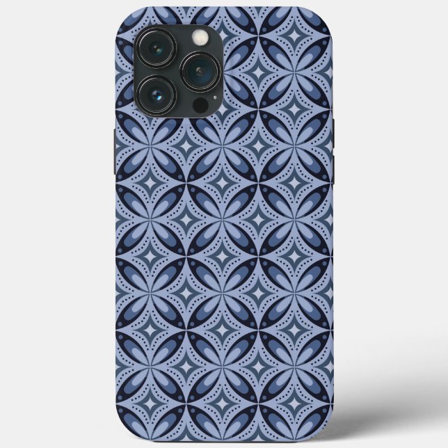 Coques Case-Mate iPhone Motif géométrique bleu de style rétro (Verso)