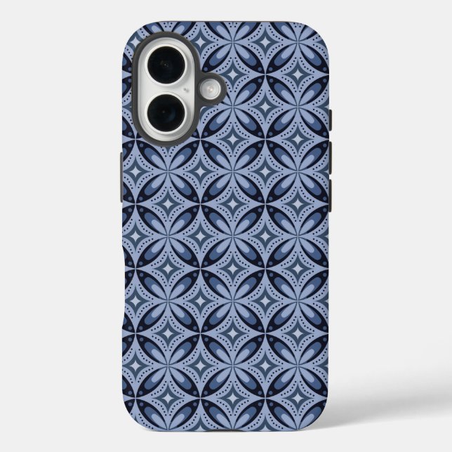 Coques Case-Mate iPhone Motif géométrique bleu de style rétro (Verso)