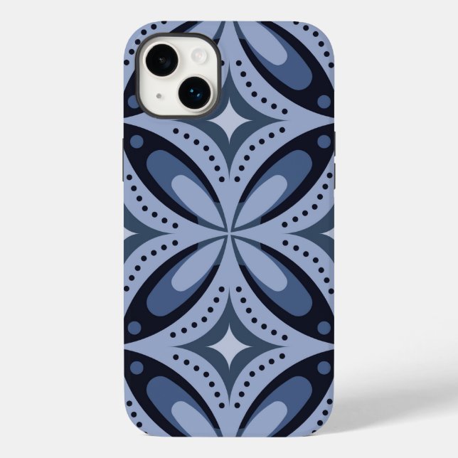 Coques Case-Mate iPhone Motif géométrique bleu de style rétro (Verso)