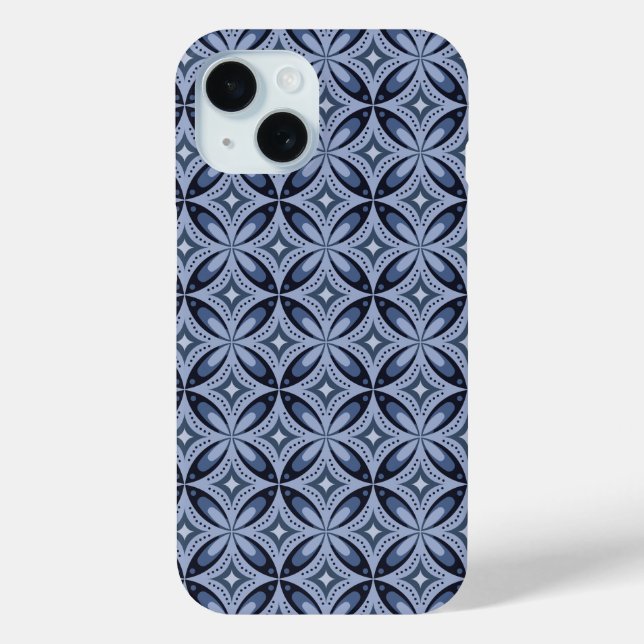 Coques Case-Mate iPhone Motif géométrique bleu de style rétro (Verso)