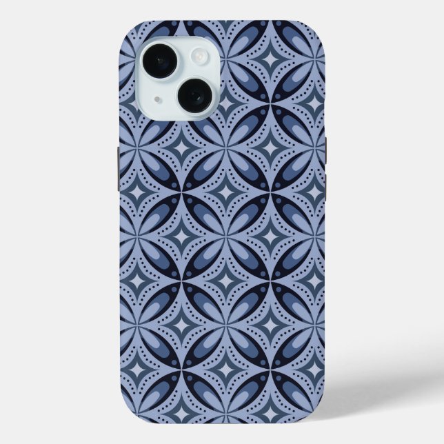 Coques Case-Mate iPhone Motif géométrique bleu de style rétro (Verso)