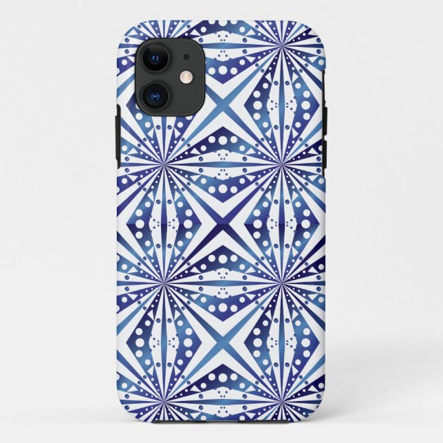 Coques Case-Mate iPhone Motif géométrique bleu et blanc (Dos)