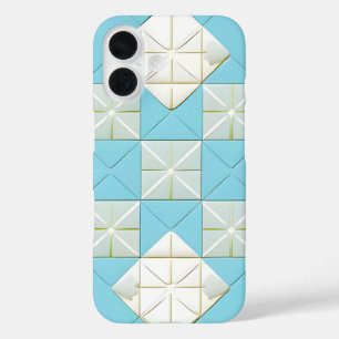 Coque Pour iPhone 16 Motif géométrique bleu et blanc