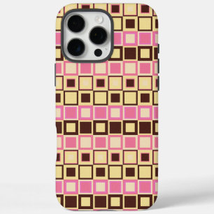 Coque iPhone 16 Pro Max Motif géométrique carré rétro rose et marron