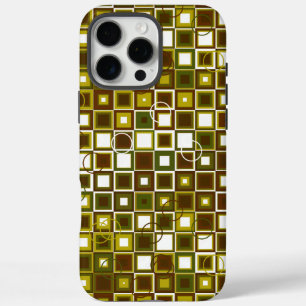 Coque iPhone 16 Pro Max Motif géométrique carré vert olive et marron