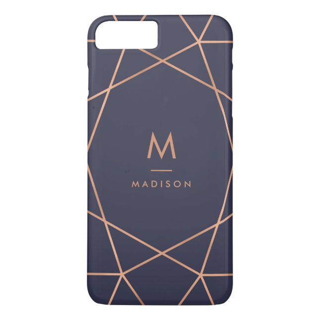 Coques Case-Mate iPhone Motif géométrique de minuit d'or rose de bleu et (Dos)