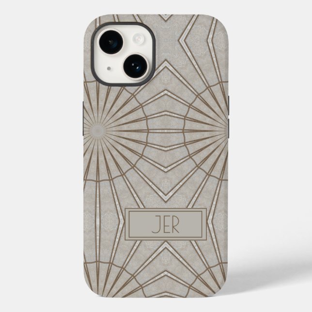Coques Case-Mate iPhone Motif géométrique de monogramme moderne Brun (Verso)