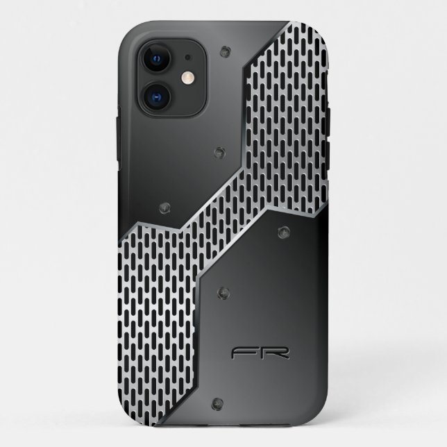 Coques Case-Mate iPhone Motif géométrique d'impression en métal gris. (Dos)