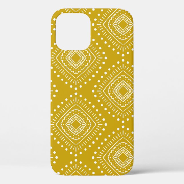 Coques Case-Mate iPhone Motif géométrique ethnique : jaune doré, blanc (Verso)