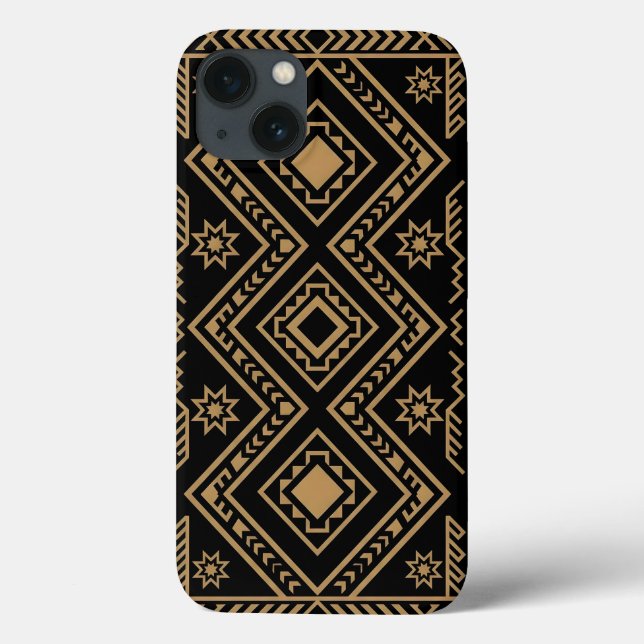 Coques Case-Mate iPhone Motif géométrique noir et or complexe en surface (Verso)