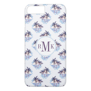 Coque iPhone 8 Plus/7 Plus Motif géométrique pourpre de palmier d'aquarelle