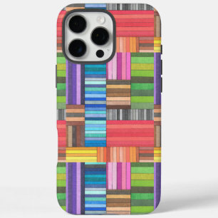 Coque iPhone 16 Pro Max Motif géométrique rayé coloré en arc-en-ciel