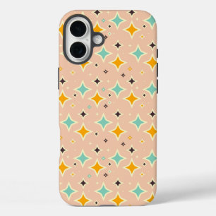 Coque Pour iPhone 16 Plus Motif géométrique rétro avec sarcelle, orange, noi