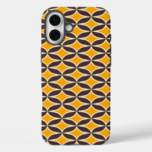 Coque Pour iPhone 16 Plus Motif géométrique rétro feuille jaune et marron