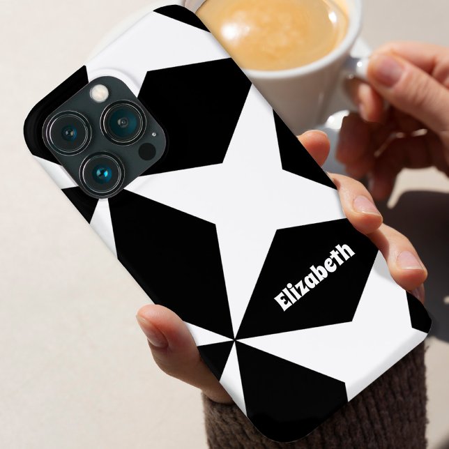 Coques Case-Mate iPhone Motif géométrique rétro Nom personnalisé noir et b (Créateur téléchargé)