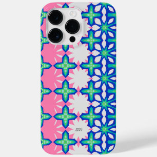 Coque Case-Mate iPhone Motif géométrique rose et bleu gras avec nom