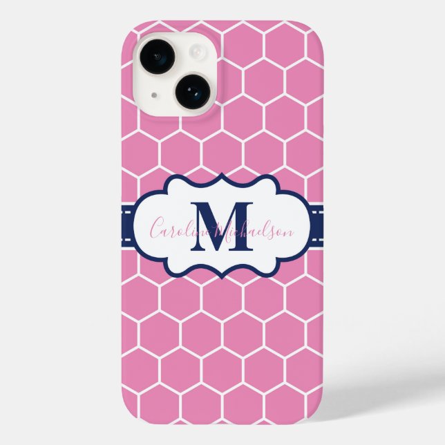 Coques Case-Mate iPhone Motif géométrique rose et marine (Verso)