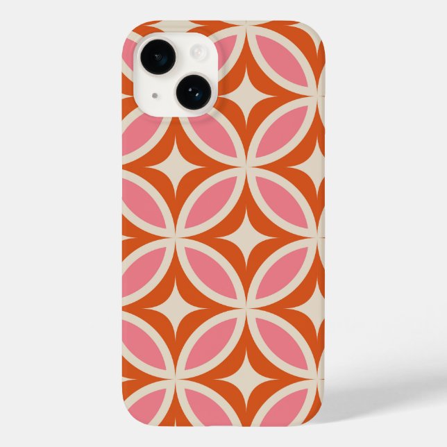 Coques Case-Mate iPhone Motif géométrique rose orange Mid Century Modern (Verso)