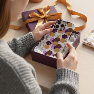 Coque iPhone 16 Pro Max Motif géométrique simple artistique violet et or