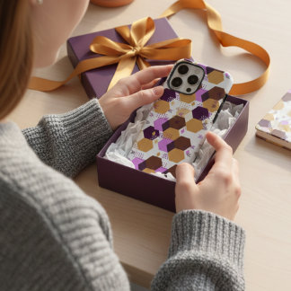 Coque iPhone 16 Pro Max Motif géométrique simple artistique violet et or