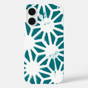 Coque Pour iPhone 16 motif géométrique turquoise et blanc