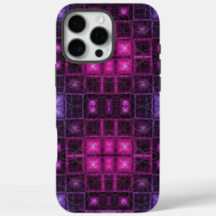 Coque iPhone 16 Pro Max Motif géométrique vibrant Cubes rose violet néon