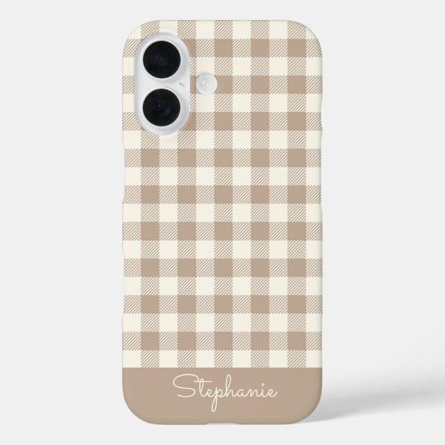 Coques Case-Mate iPhone Motif Gingham Carreaux Vichy Neutre Nom (Verso)