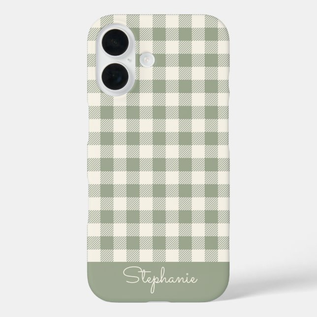 Coques Case-Mate iPhone Motif Gingham Carreaux Vichy Sage Nom (Verso)