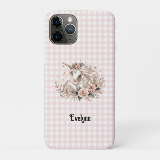 Coques Case-Mate iPhone Motif Gingham Pastel Floral Licorne Mignonne (Dos)