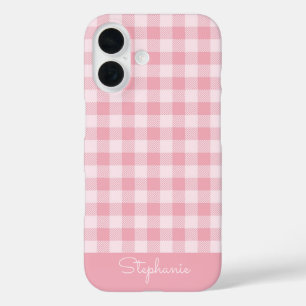 Coque Pour iPhone 16 Motif Gingham Rose Vichy Carreaux Nom Féminin