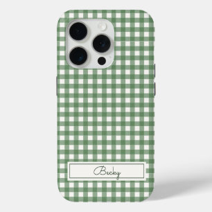 Coque Case-Mate iPhone Motif Gingham Vert avec Nom