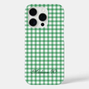 Coque iPhone 16 Pro Motif Gingham Vert Pastel Mignon
