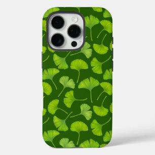 Coque iPhone 16 Pro Motif Ginkgo sur vert foncé