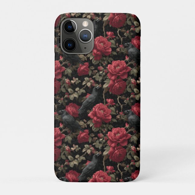 Coques Case-Mate iPhone Motif gothique avec roses rouges et corbeaux (Dos)
