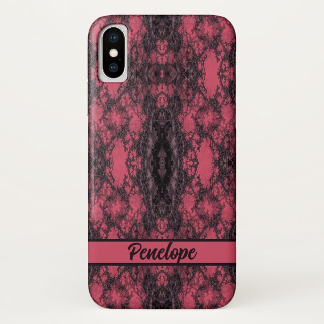 Coques Case-Mate iPhone Motif gothique Damask dentelle rose (Dos)