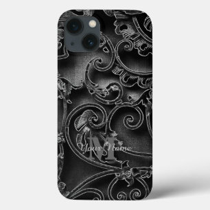 iPhone 13 Case Motif gothique noir monogramme personnalisé
