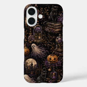 Coque Pour iPhone 16 Motif gothique vintage pour Halloween, nuit effray