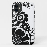 Motif graphique de jardin floral noir et blanc