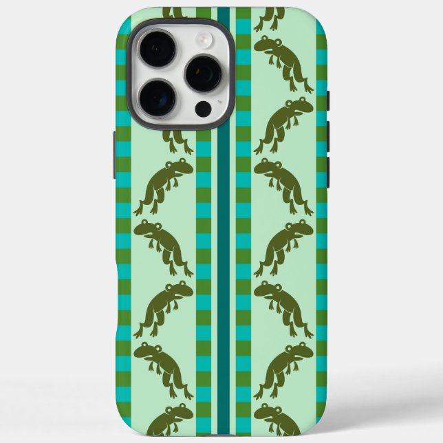 Coques Case-Mate iPhone Motif Grenouille Vert Olive avec Rayures à Damier (Verso)