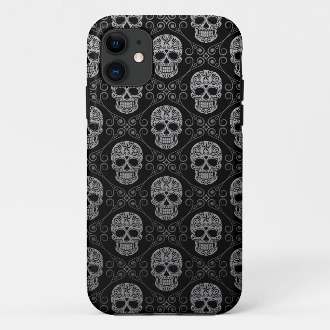 Coques Case-Mate iPhone Motif gris et noir de crâne de sucre (Dos)