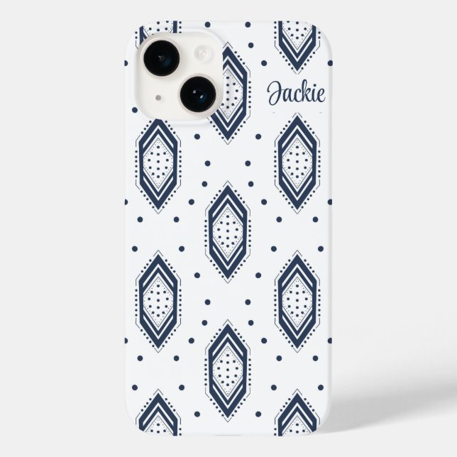 Coques Case-Mate iPhone Motif Hexagon bleu blanc et marine (Verso)