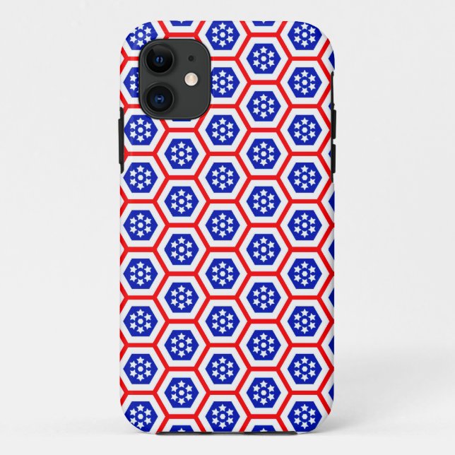 Coques Case-Mate iPhone Motif hexagone rouge blanc et bleu Coque-Mate iPho (Dos)