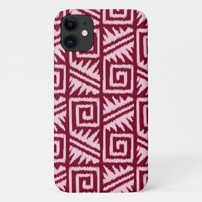 Coques Case-Mate iPhone Motif Ikat Aztec - Bourgogne et rose (Dos)