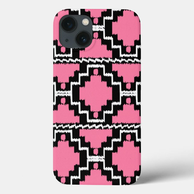 Coques Case-Mate iPhone Motif Ikat Aztec - Fuchsia rose, noir et blanc (Verso)